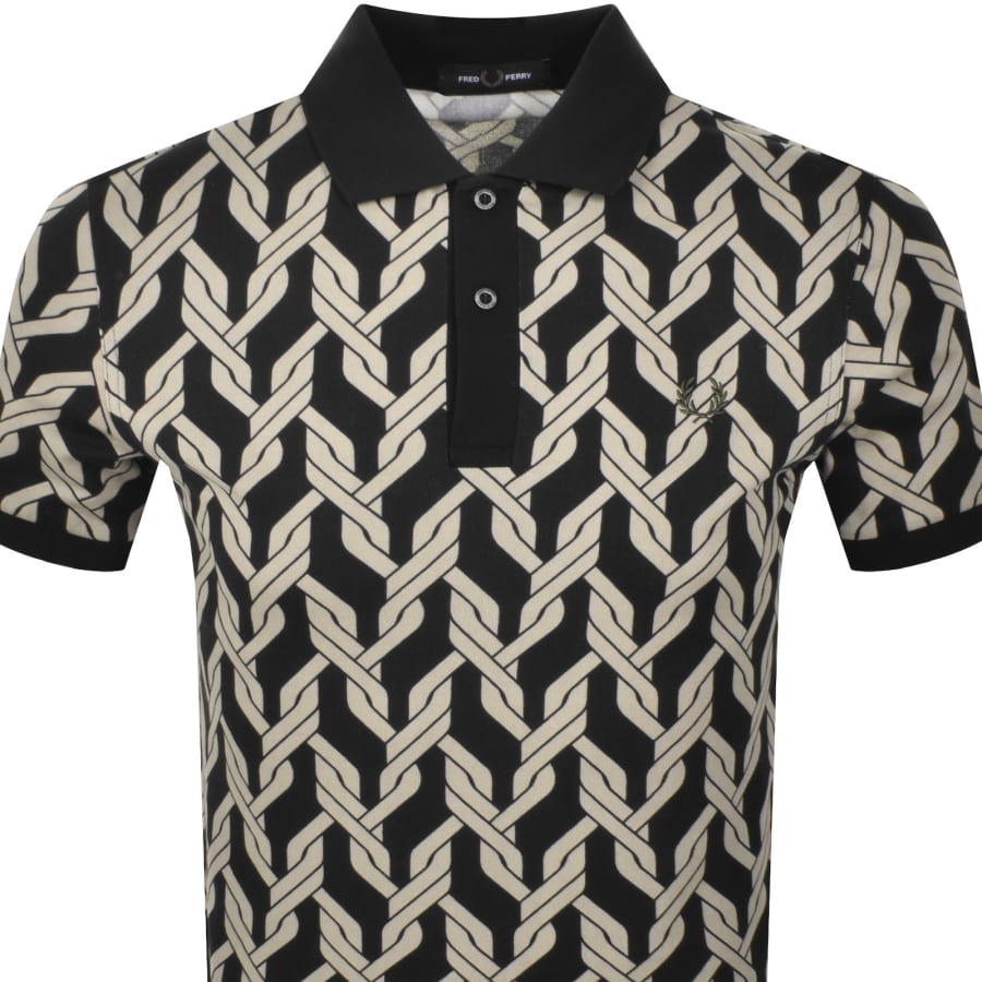 Fred Perry Cable Print Polo T Shirt Black | Mainline